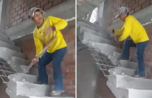 Albañil destruye escalera que acababa de construir porque no le iban a pagar: video causa debate